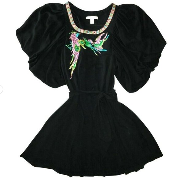 MATTHEW WILLIAMSON H&M NEW NWT $199 SZ 6 S SMALL BLACK SILK EMBROIDERED DRESS - Picture 3 of 15